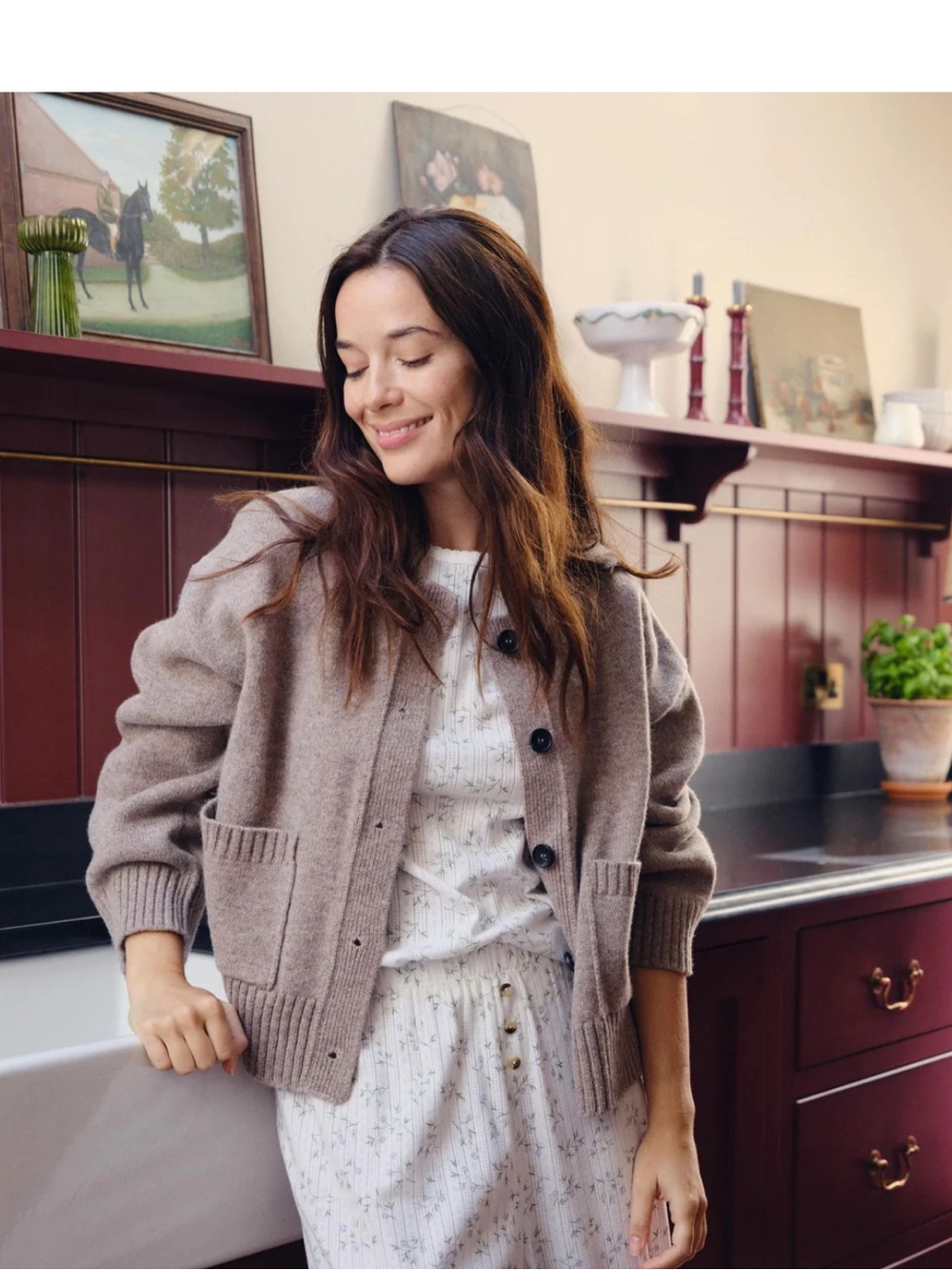 NWT Piglet in Bed Heather Brown Crew Neck Wool Cardigan - M
